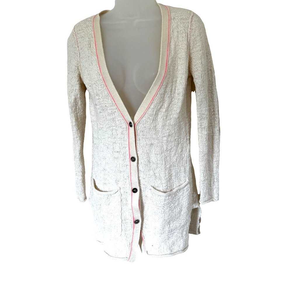 Free People Knit Long Line Cardigan Sweater White Button Down Size Small